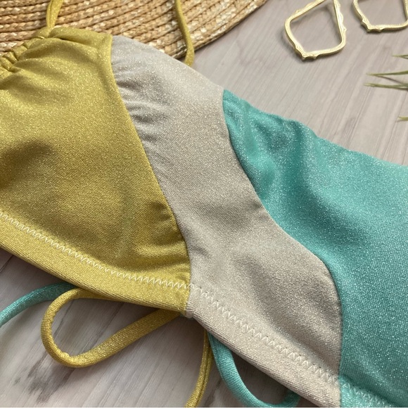 PQ ☀️ Divine Luna Wave Blue Yellow Shimmer Bralette Bikini Top - Picture 4 of 12